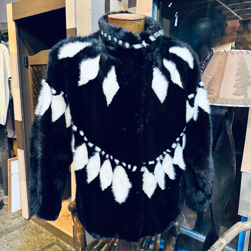 Elegant One-of-a-kind Christa Furs Black and White Mink Fur Coat